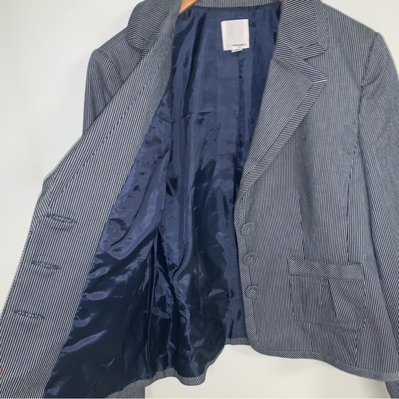 Halogen  Blazer Jacket Women’s Size Large Blue White Pinstripe 3-Button Business - Picture 7 of 10
